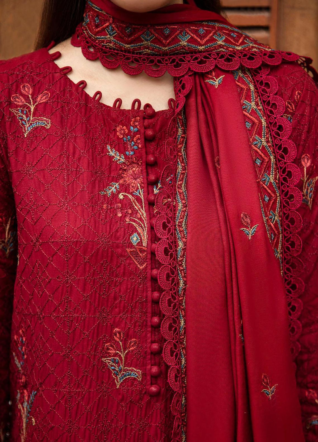 Motifz Embroidered Linen Suits Unstitched 3 Piece MT23L MWU04272 Maple - Premium Collection