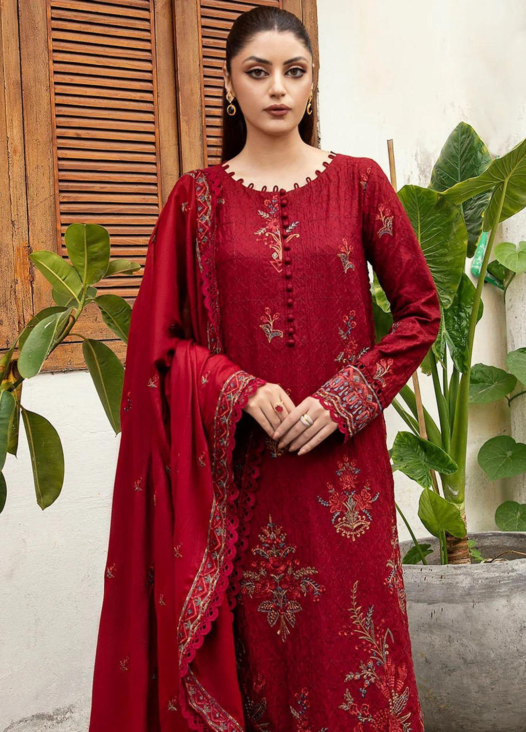 Motifz Embroidered Linen Suits Unstitched 3 Piece MT23L MWU04272 Maple - Premium Collection