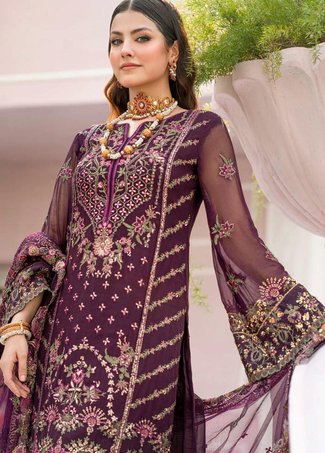 Motifz Embroidered Chiffon Suits Unstitched 3 Piece MT23PB MWU04118 Claudia - Luxury Collection