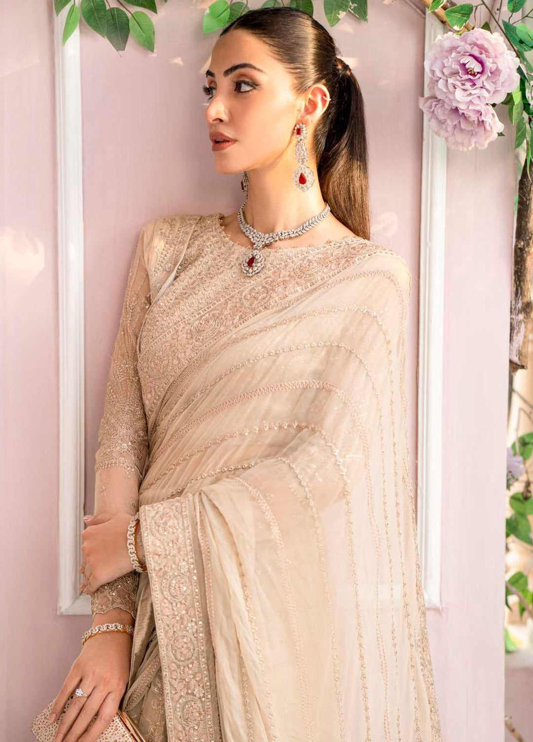 Motifz Embroidered Chiffon  Unstitched Saree MT23PB MWU04119 Lyanna - Luxury Collection