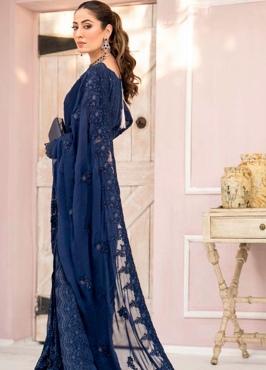 Motifz Embroidered Chiffon  Unstitched Saree MT23PB MWU04120 Caspara - Luxury Collection