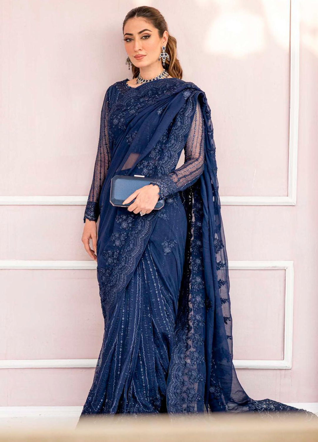 Motifz Embroidered Chiffon  Unstitched Saree MT23PB MWU04120 Caspara - Luxury Collection