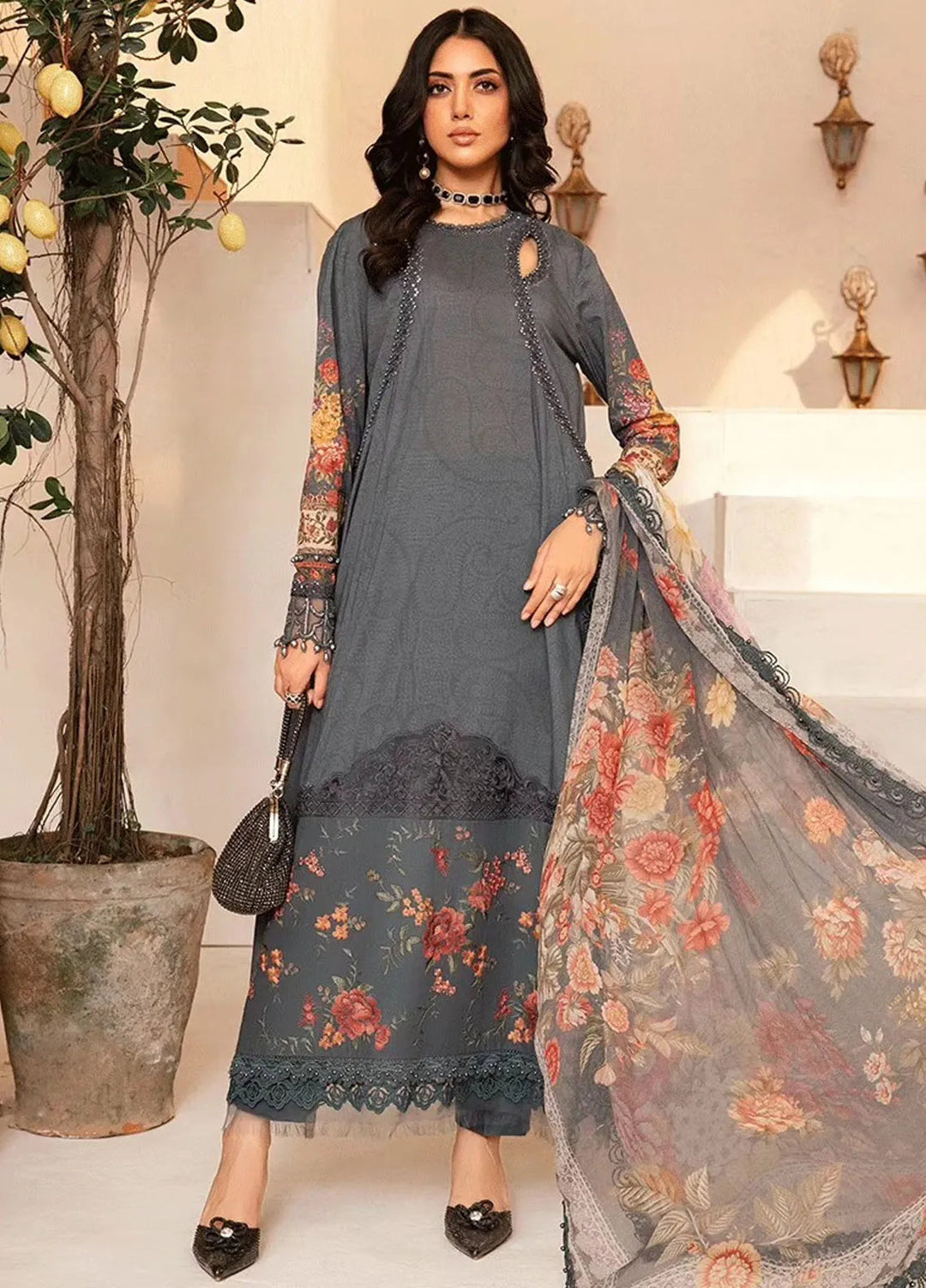 M.Prints By Maria B Embroidered Lawn Suit Unstitched 3 Piece MB24E2 2B - Summer Collection