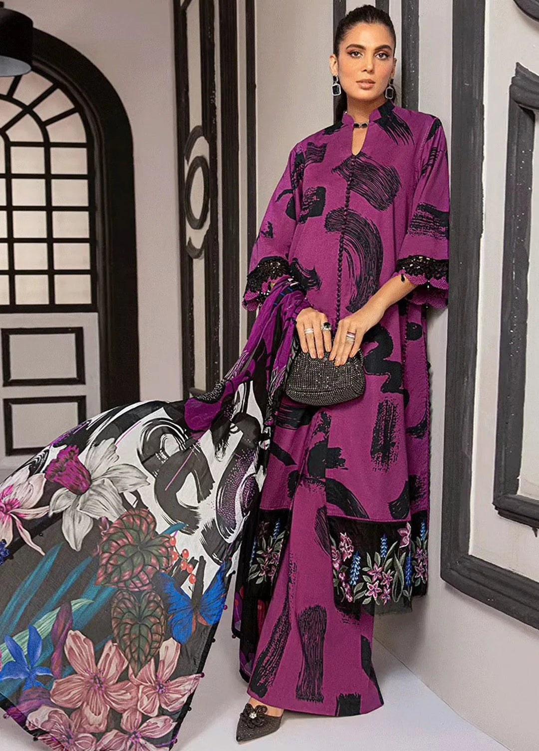 M.Prints By Maria B Embroidered Lawn Suit Unstitched 3 Piece MB24E2 5B - Summer Collection