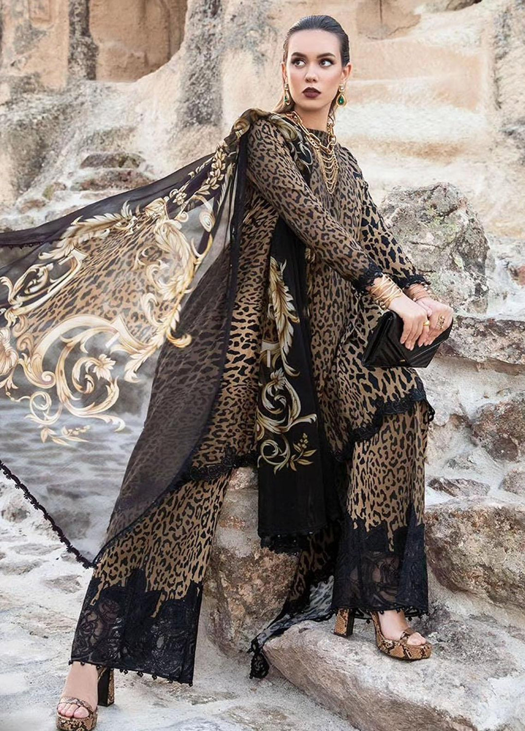 MPrints By Maria B Embroidered Linen Suits Unstitched 3 Piece MB23UW 10A - Winter Collection