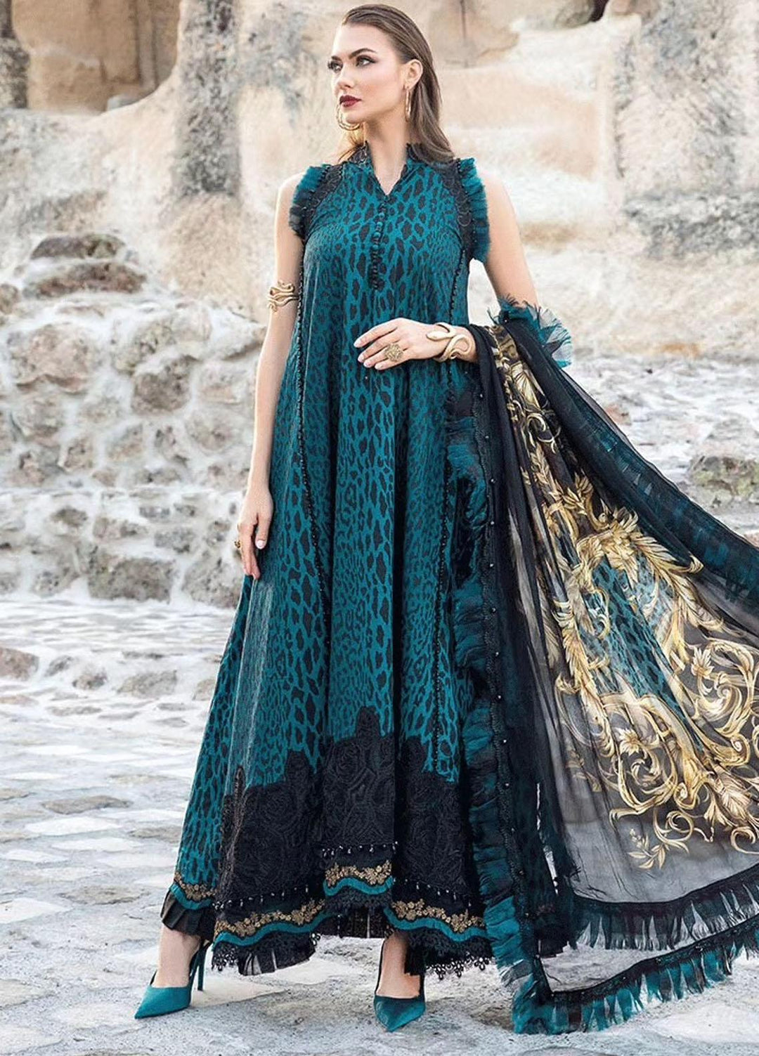 MPrints By Maria B Embroidered Linen Suits Unstitched 3 Piece MB23UW 10B - Winter Collection