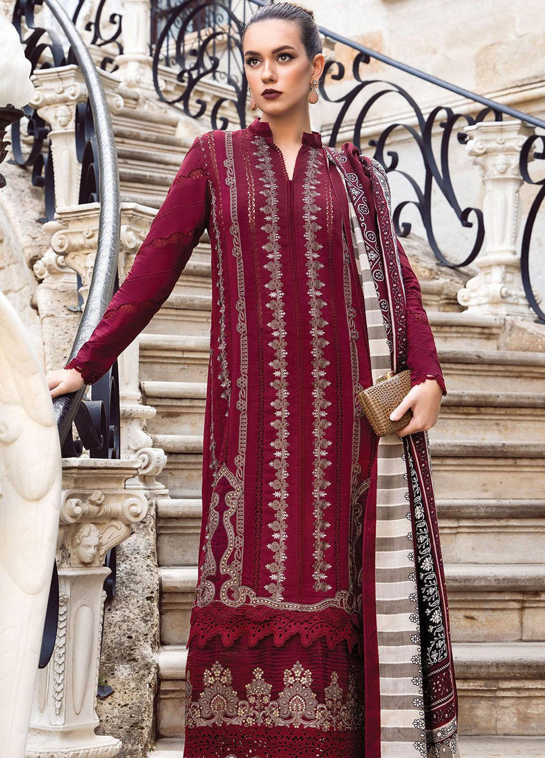 MPrints By Maria B Embroidered Linen Suits Unstitched 3 Piece MB23UW 2A - Winter Collection