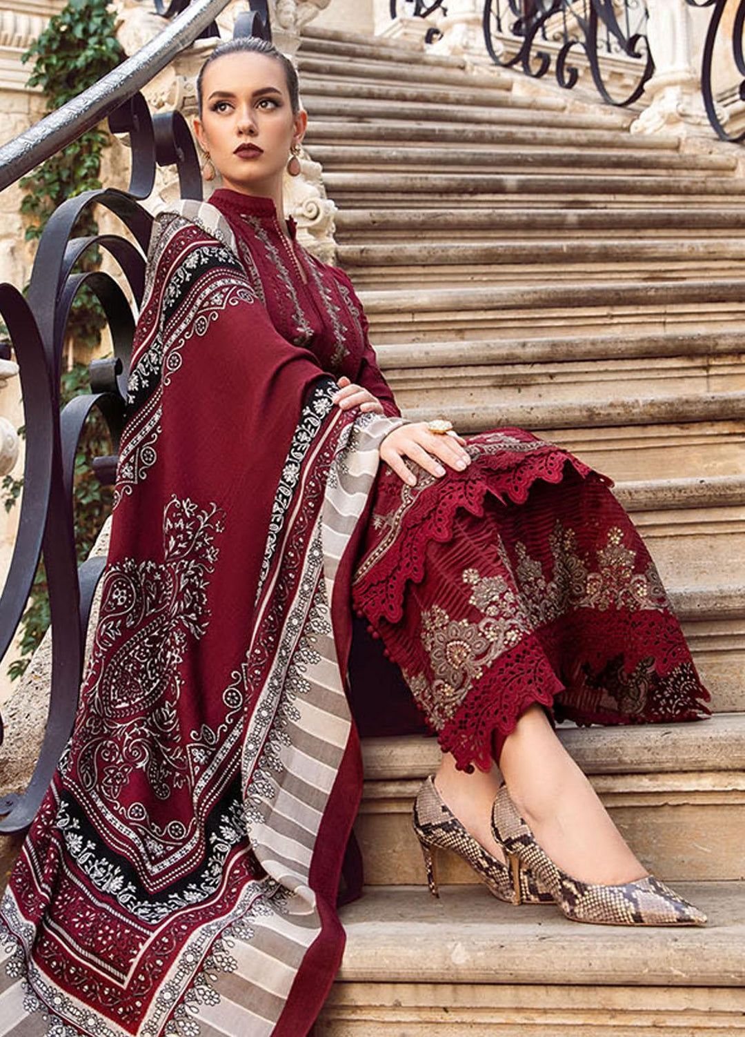 MPrints By Maria B Embroidered Linen Suits Unstitched 3 Piece MB23UW 2A - Winter Collection