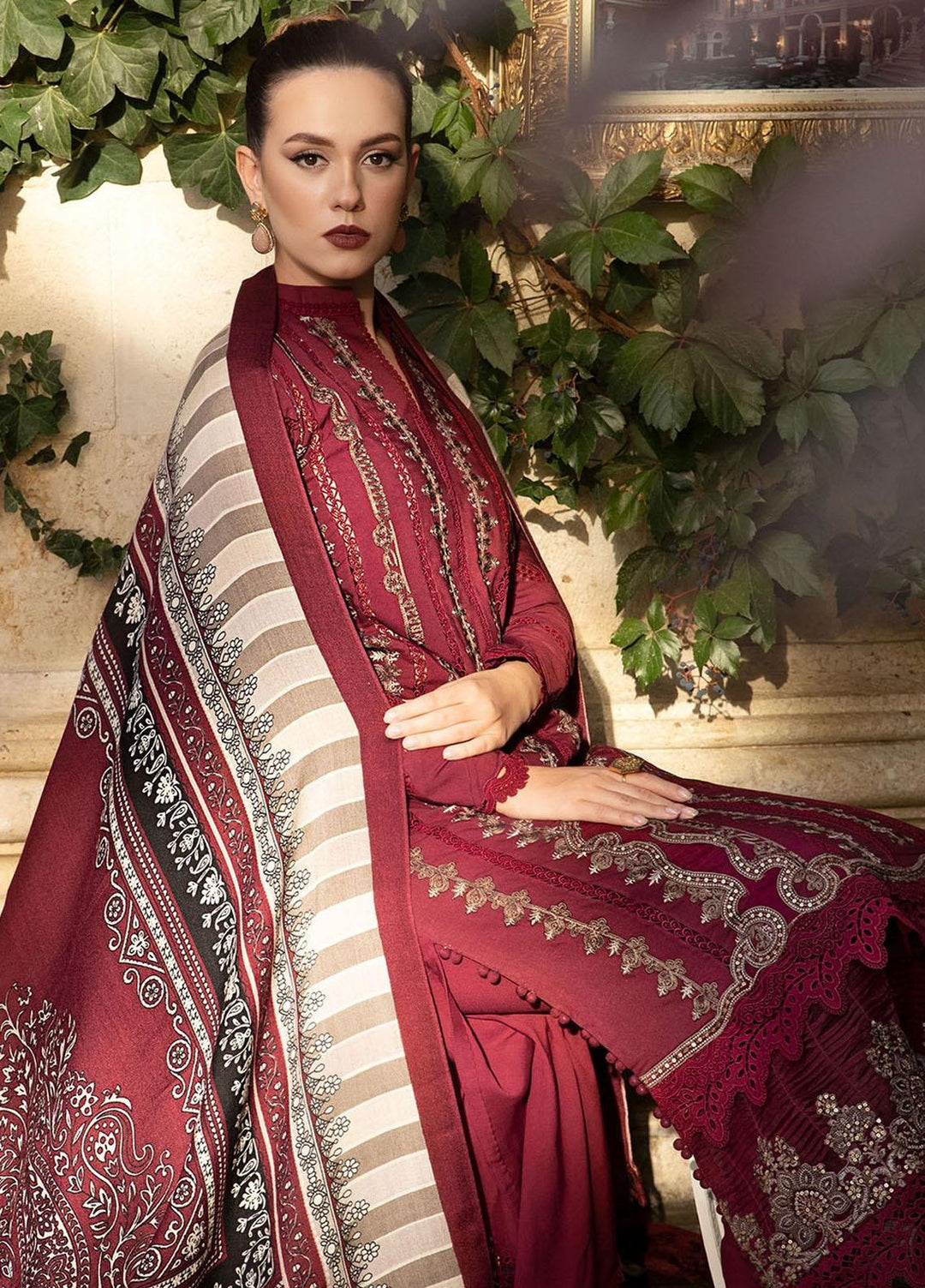 MPrints By Maria B Embroidered Linen Suits Unstitched 3 Piece MB23UW 2A - Winter Collection