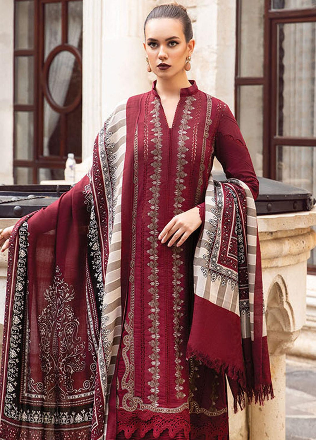 MPrints By Maria B Embroidered Linen Suits Unstitched 3 Piece MB23UW 2A - Winter Collection