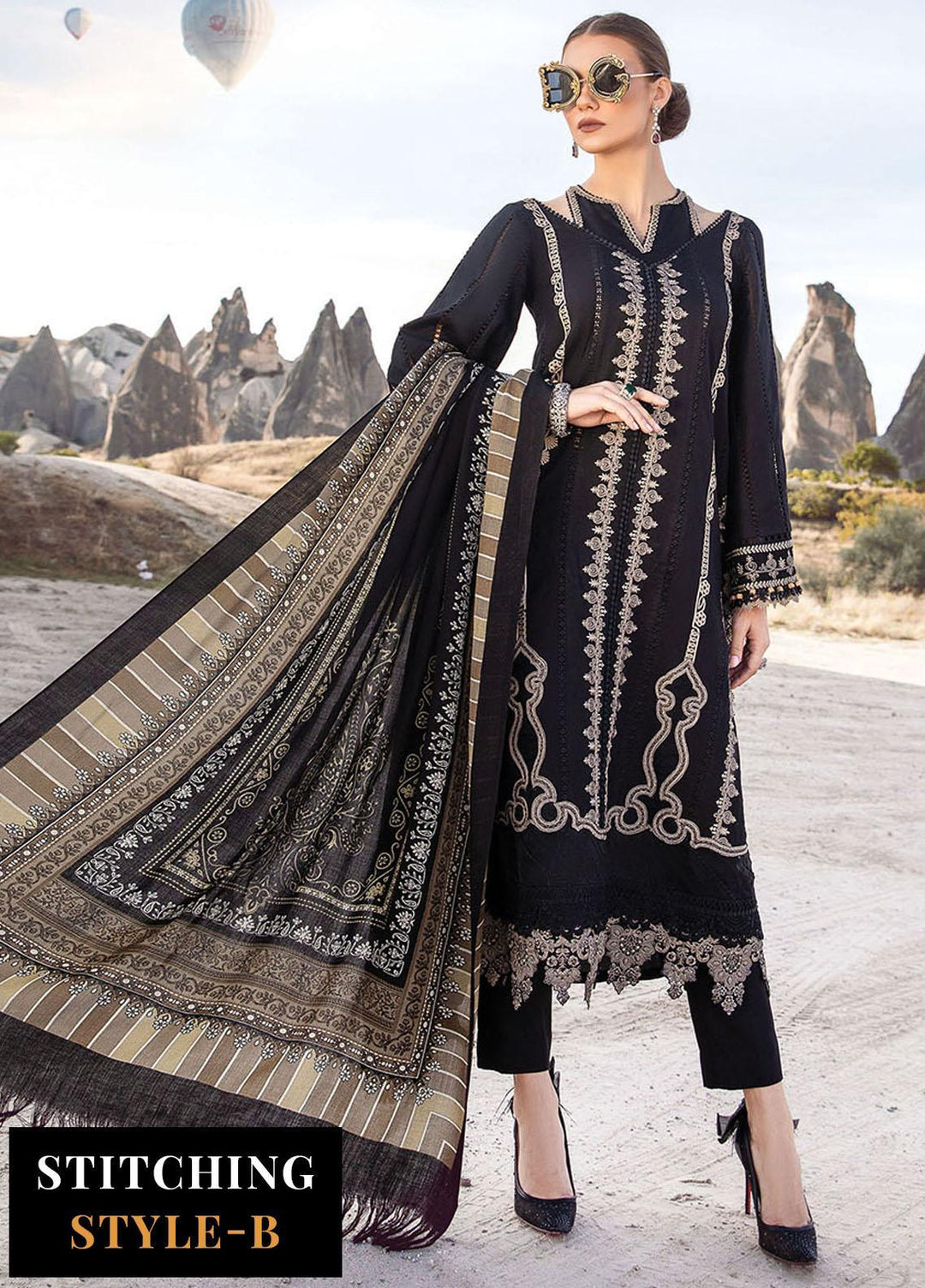 MPrints By Maria B Embroidered Linen Suits Unstitched 3 Piece MB23UW 2B - Winter Collection