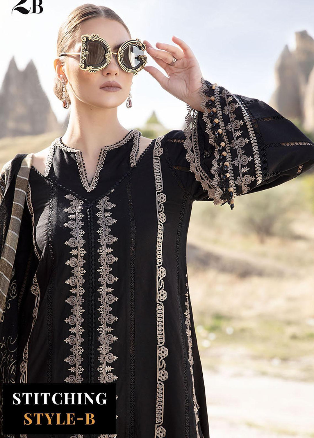 MPrints By Maria B Embroidered Linen Suits Unstitched 3 Piece MB23UW 2B - Winter Collection
