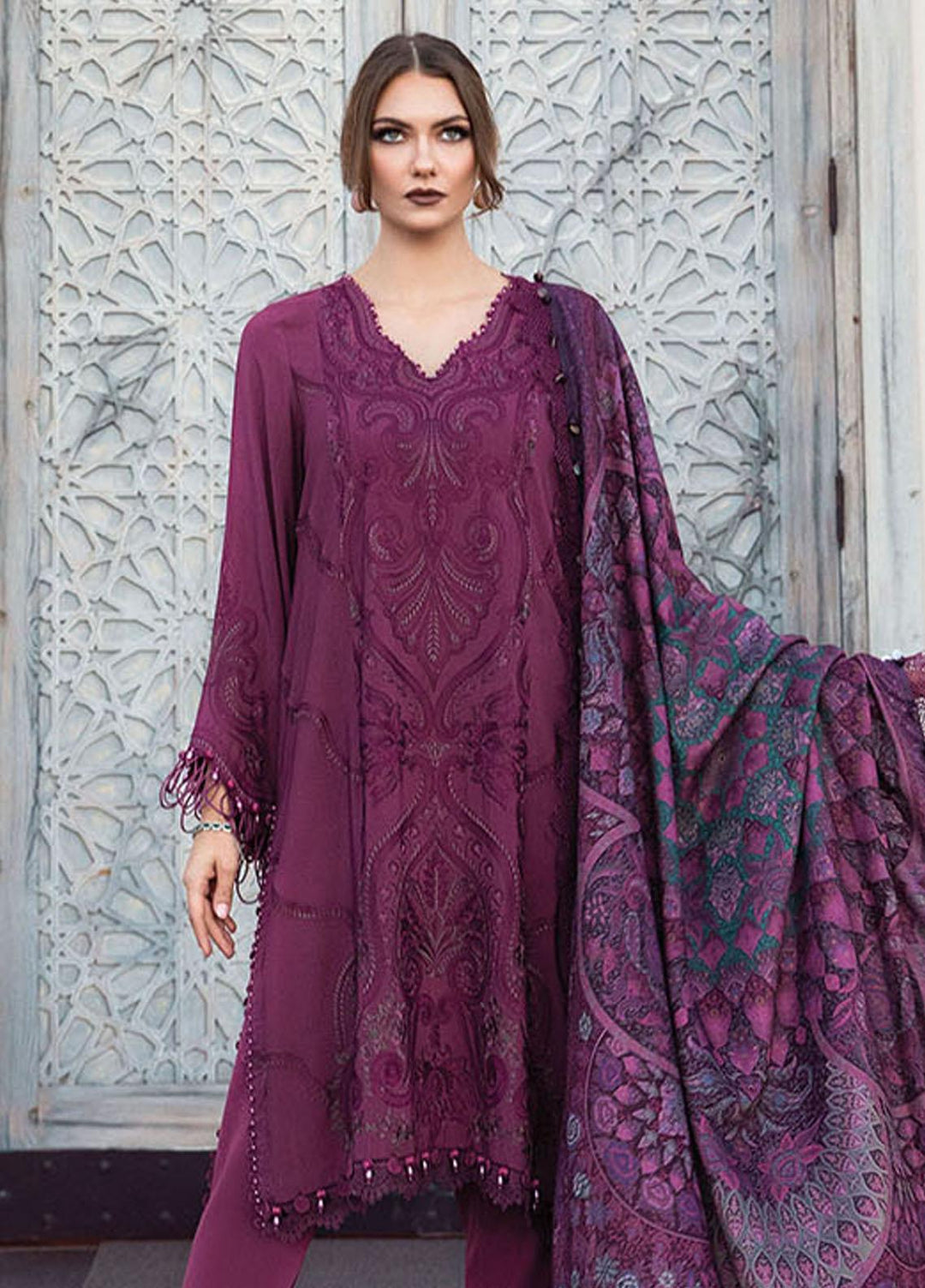 MPrints By Maria B Embroidered Linen Suits Unstitched 3 Piece MB23UW 3B - Winter Collection