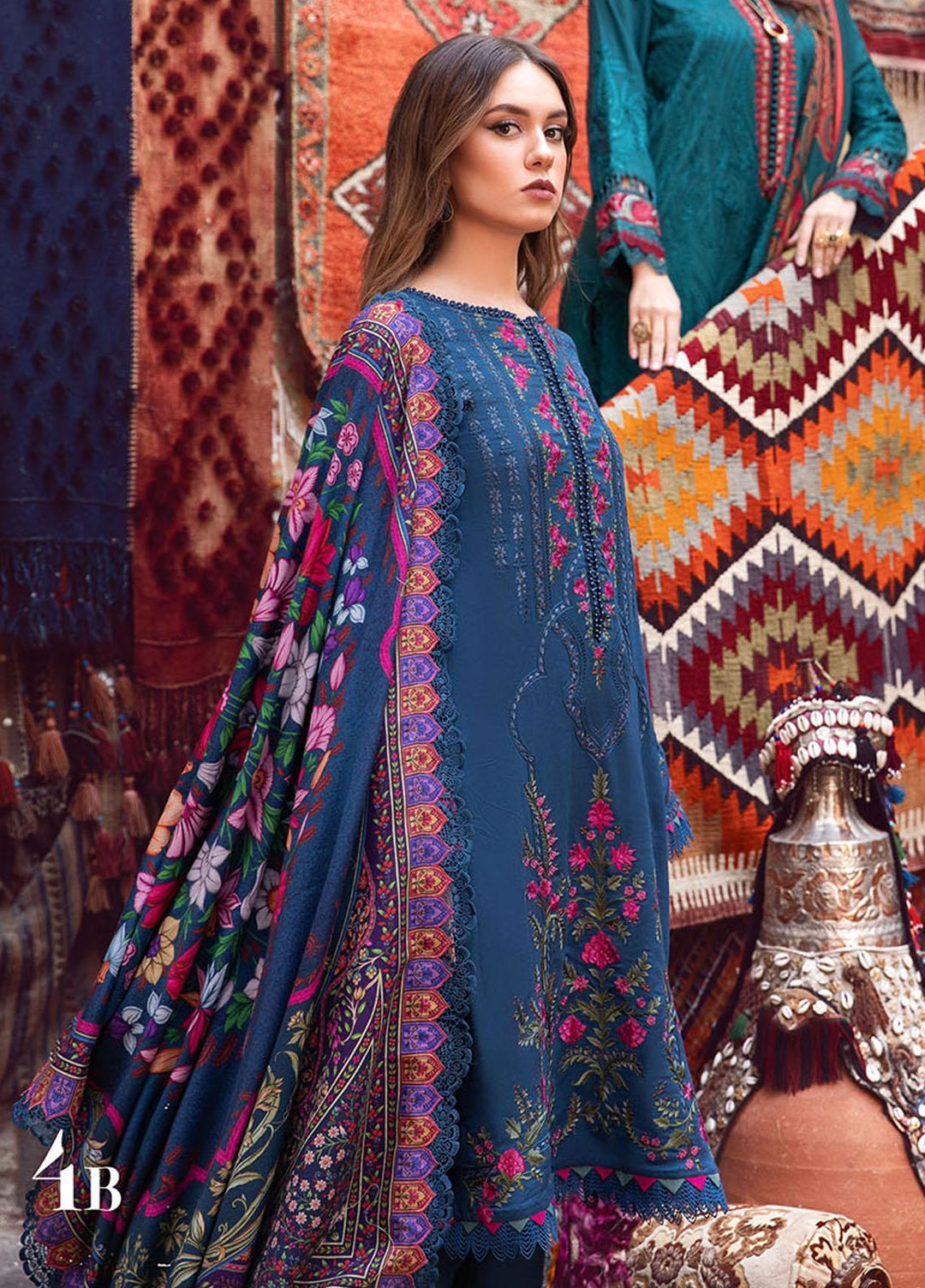 MPrints By Maria B Embroidered Linen Suits Unstitched 3 Piece MB23UW 4B - Winter Collection