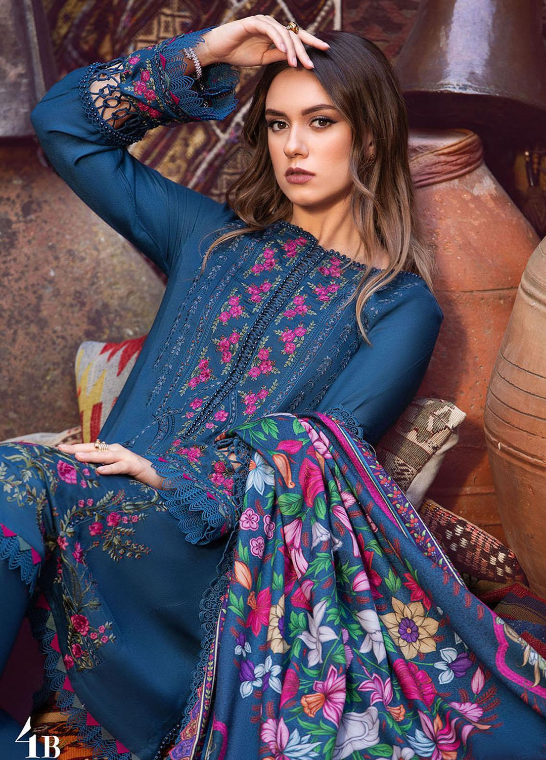 MPrints By Maria B Embroidered Linen Suits Unstitched 3 Piece MB23UW 4B - Winter Collection
