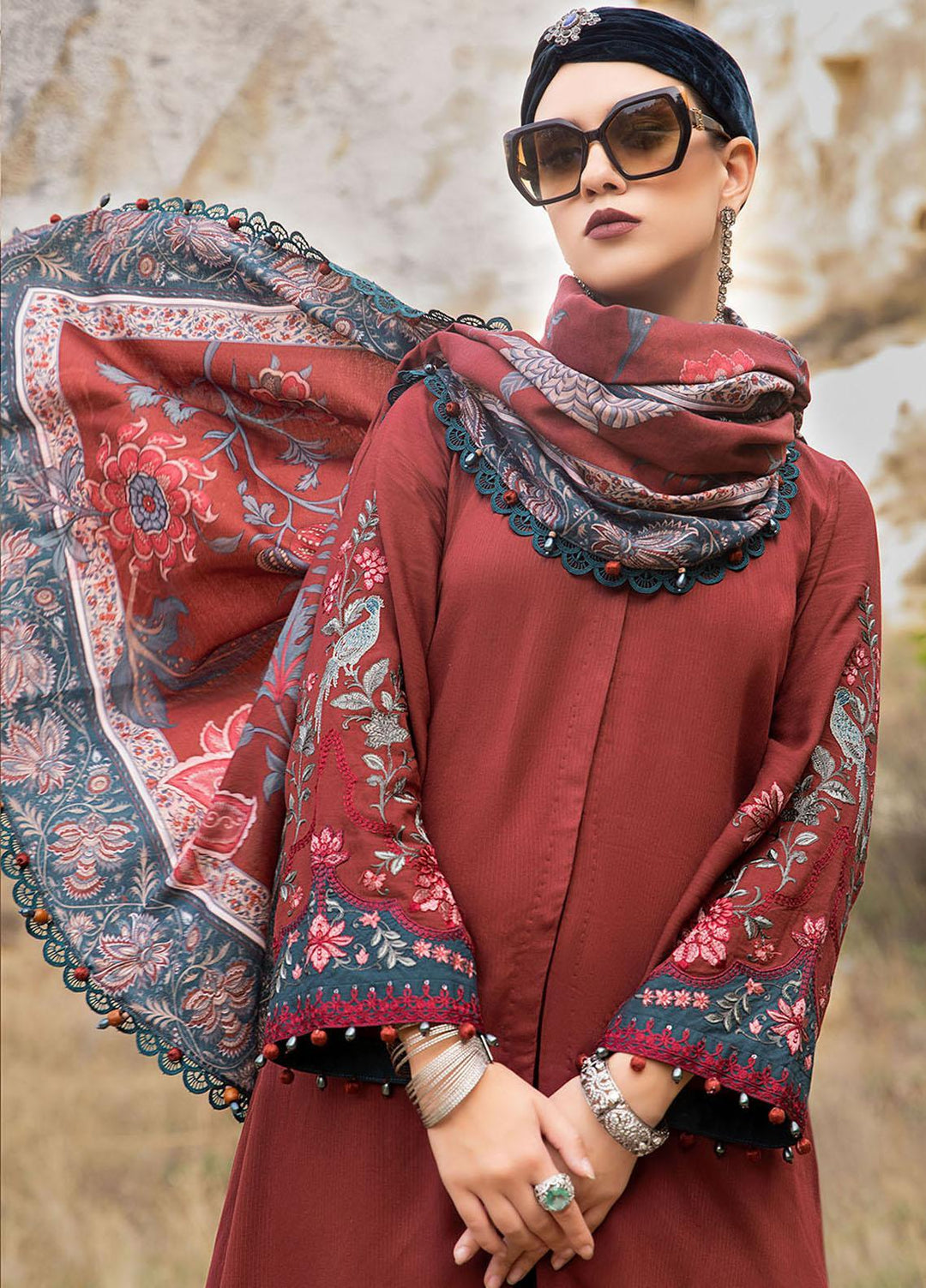 MPrints By Maria B Embroidered Linen Suits Unstitched 3 Piece MB23UW 5A - Winter Collection