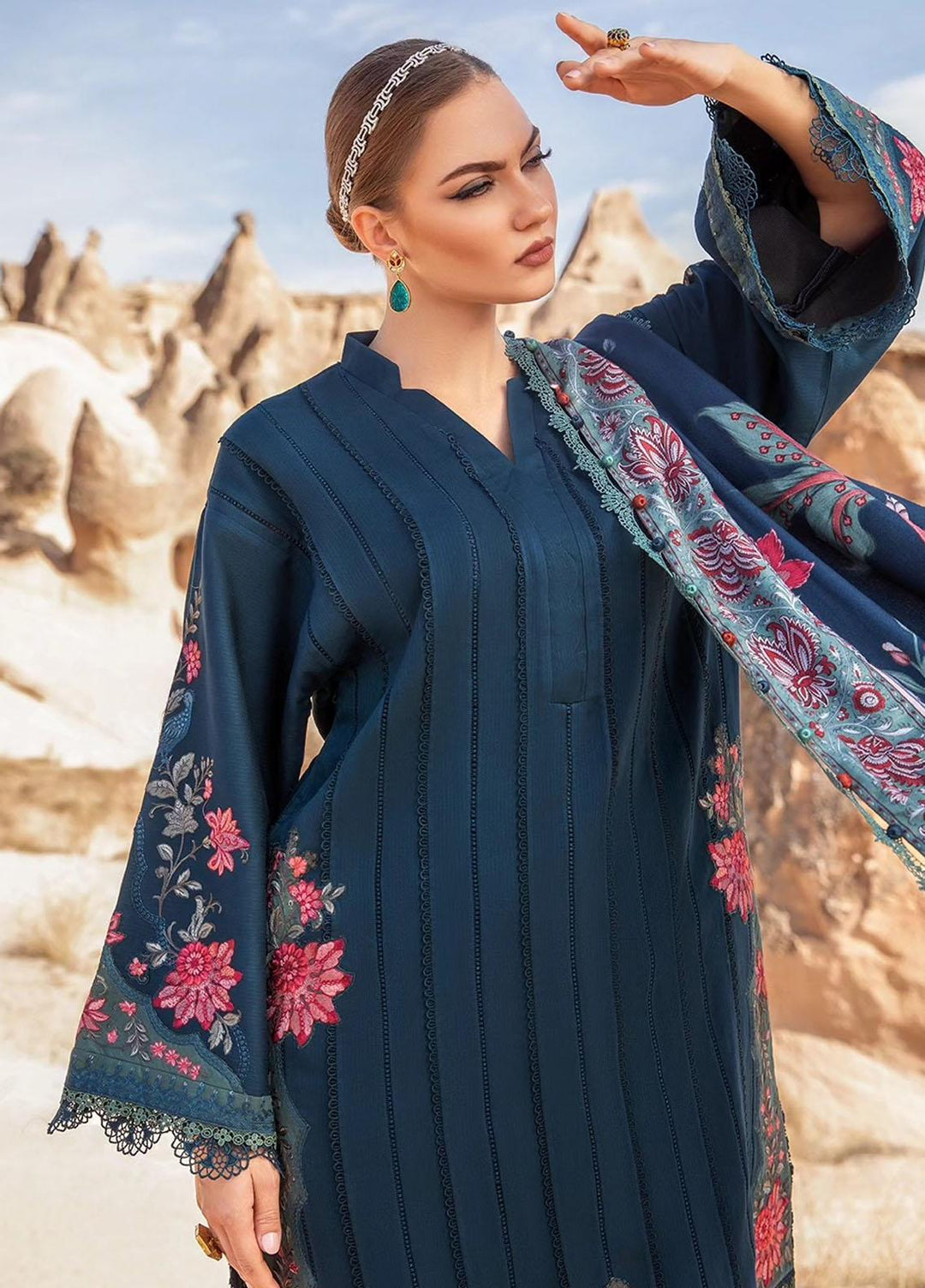 MPrints By Maria B Embroidered Linen Suits Unstitched 3 Piece MB23UW 5B - Winter Collection