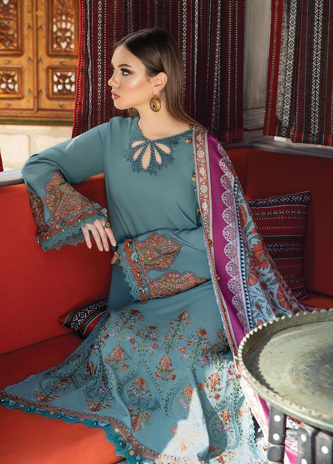 MPrints By Maria B Embroidered Linen Suits Unstitched 3 Piece MB23UW 6A - Winter Collection