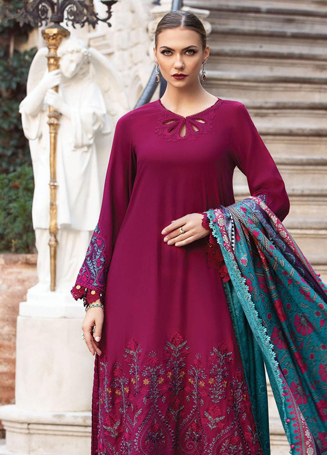 MPrints By Maria B Embroidered Linen Suits Unstitched 3 Piece MB23UW 6B - Winter Collection