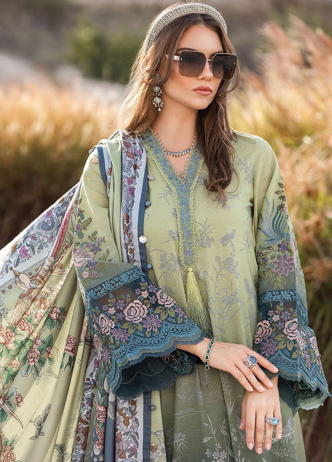 MPrints By Maria B Embroidered Linen Suits Unstitched 3 Piece MB23UW 7A - Winter Collection