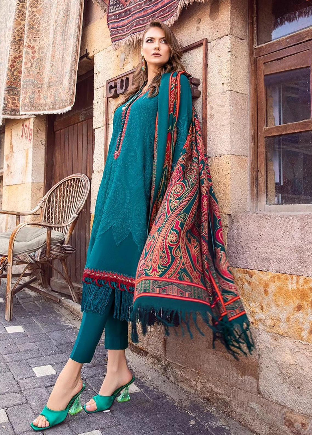 MPrints By Maria B Embroidered Linen Suits Unstitched 3 Piece MB23UW 8A - Winter Collection