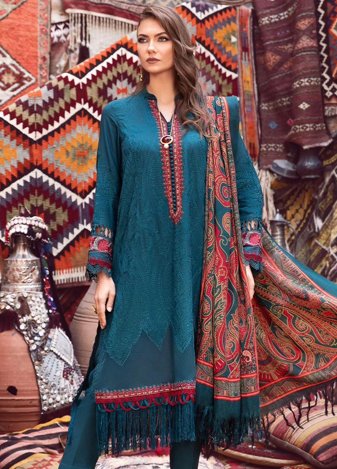 MPrints By Maria B Embroidered Linen Suits Unstitched 3 Piece MB23UW 8A - Winter Collection