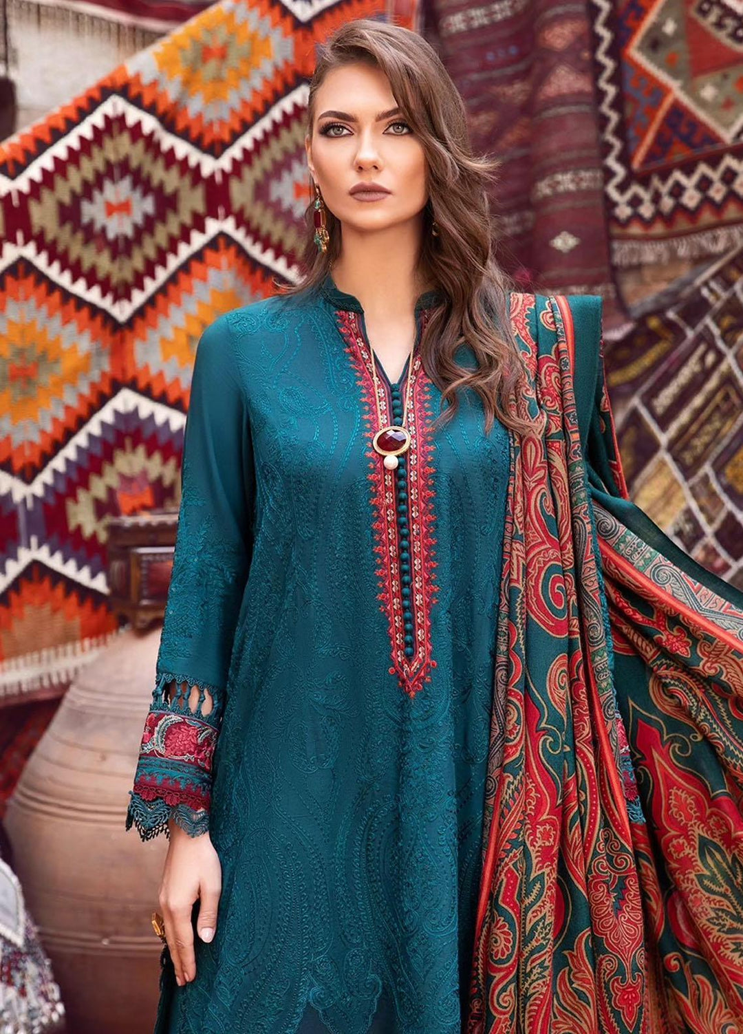 MPrints By Maria B Embroidered Linen Suits Unstitched 3 Piece MB23UW 8A - Winter Collection