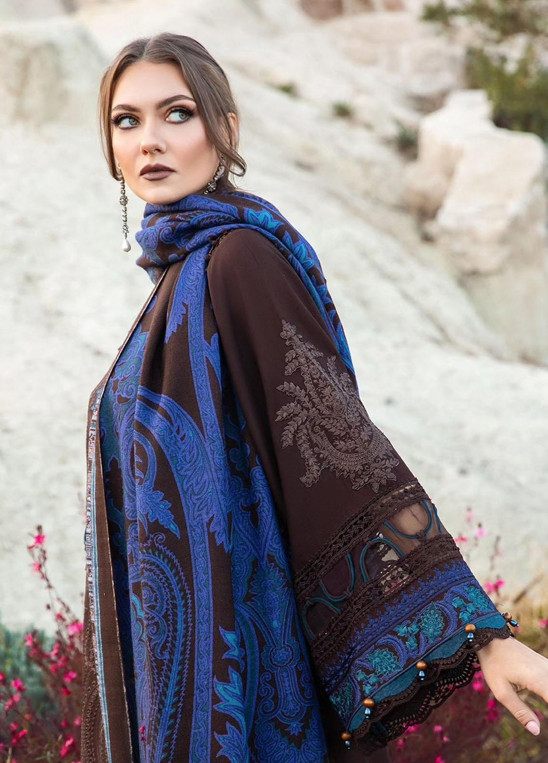 MPrints By Maria B Embroidered Linen Suits Unstitched 3 Piece MB23UW 8B - Winter Collection