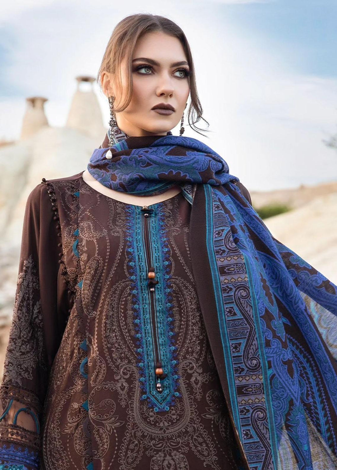 MPrints By Maria B Embroidered Linen Suits Unstitched 3 Piece MB23UW 8B - Winter Collection