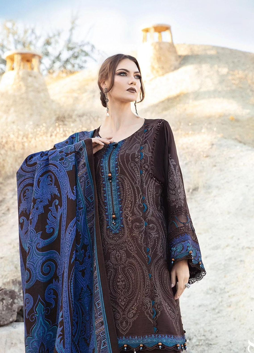 MPrints By Maria B Embroidered Linen Suits Unstitched 3 Piece MB23UW 8B - Winter Collection