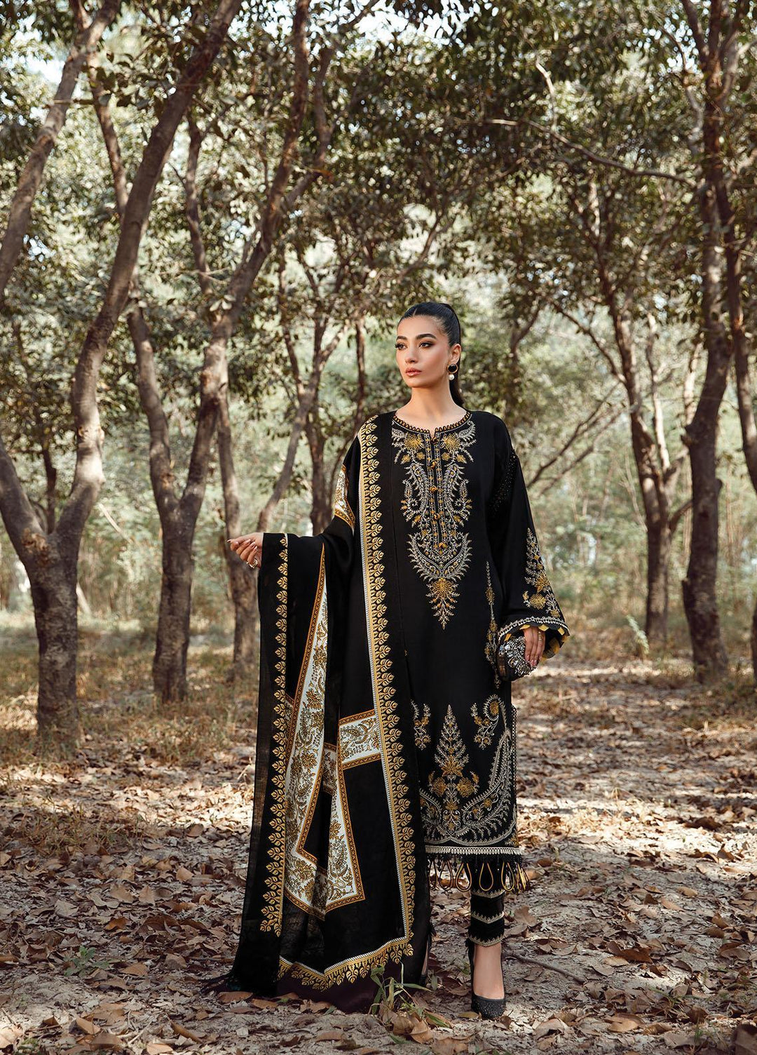 Mprints by Maria B Embroidered Linen Suits Unstitched 3 Piece MB22MW 1B - Winter Collection