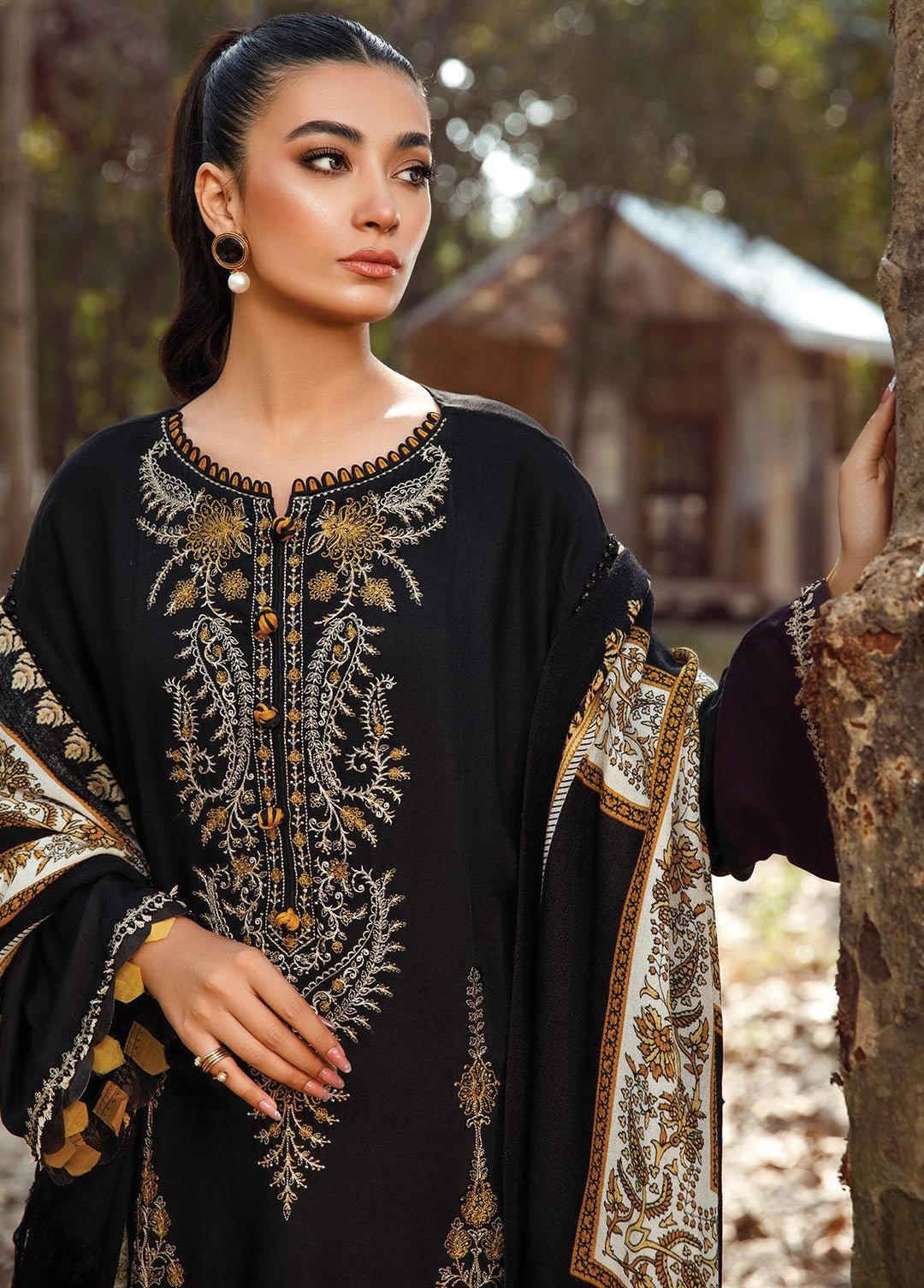 Mprints by Maria B Embroidered Linen Suits Unstitched 3 Piece MB22MW 1B - Winter Collection