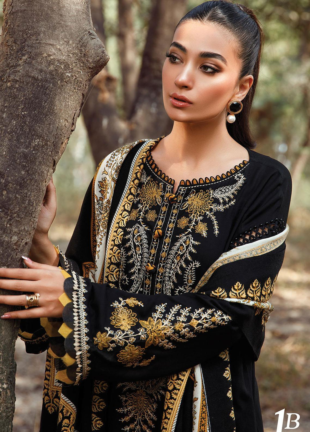 Mprints by Maria B Embroidered Linen Suits Unstitched 3 Piece MB22MW 1B - Winter Collection