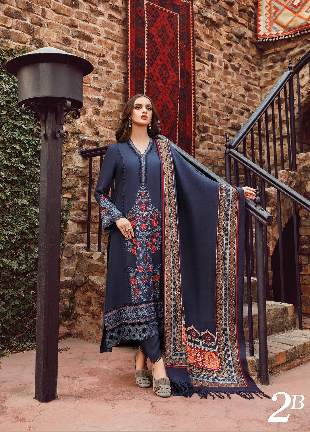 Mprints by Maria B Embroidered Linen Suits Unstitched 3 Piece MB22MW 2B - Winter Collection