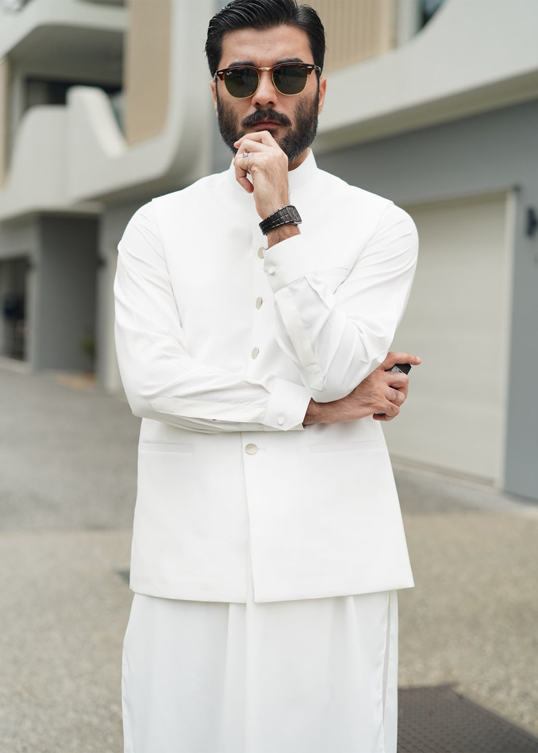 Farmanrawa by Buraq Mens RTW Solids Wash N Wear 3 Piece Suit Noor Casual Collection