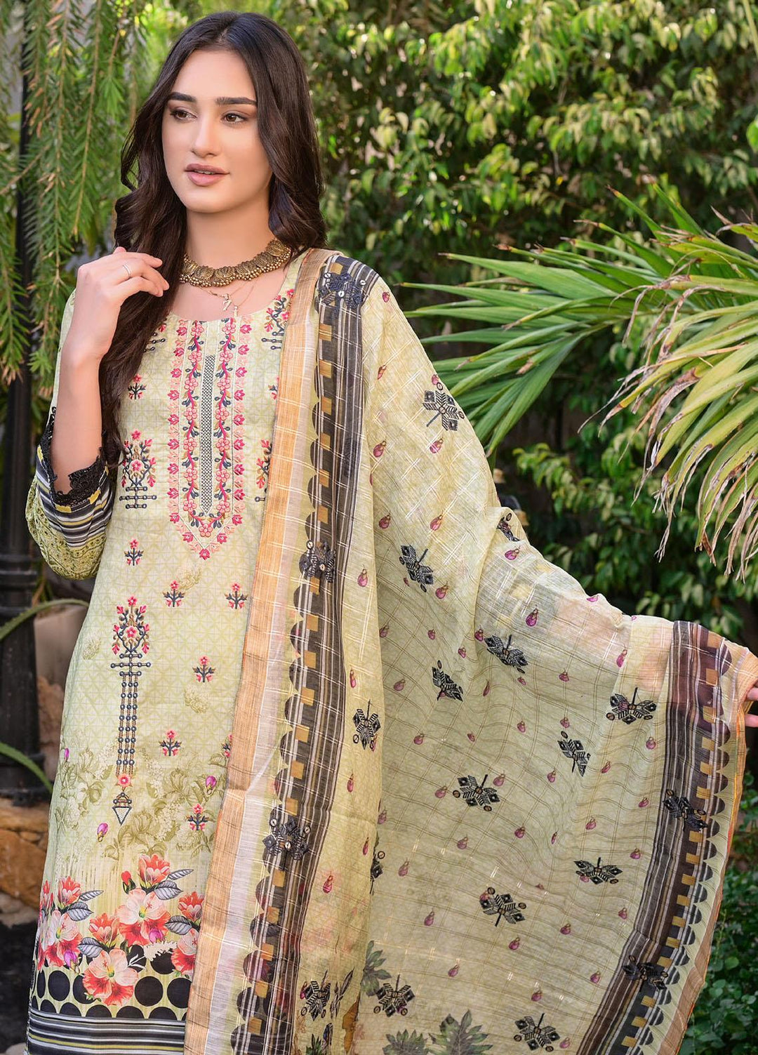 MTF Nagina Embroidered Lawn Suit Unstitched 3 Piece MTF22NE 01 - Summer Collection