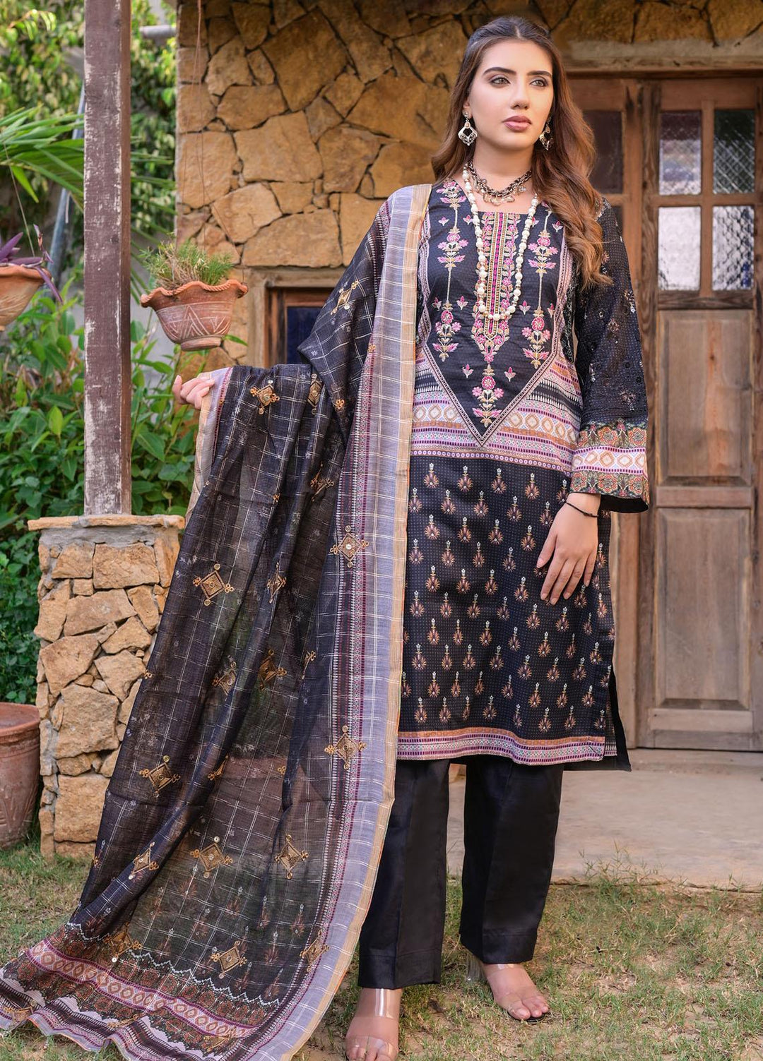 MTF Nagina Embroidered Lawn Suit Unstitched 3 Piece MTF22NE 02 - Summer Collection