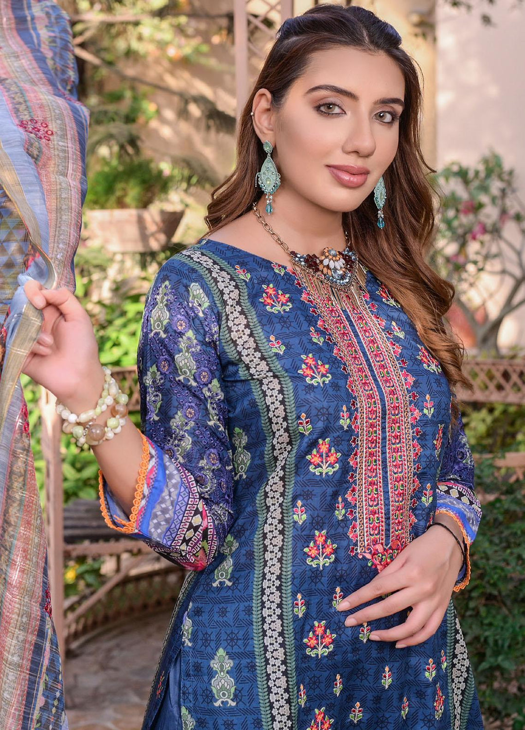 MTF Nagina Embroidered Lawn Suit Unstitched 3 Piece MTF22NE 08 - Summer Collection