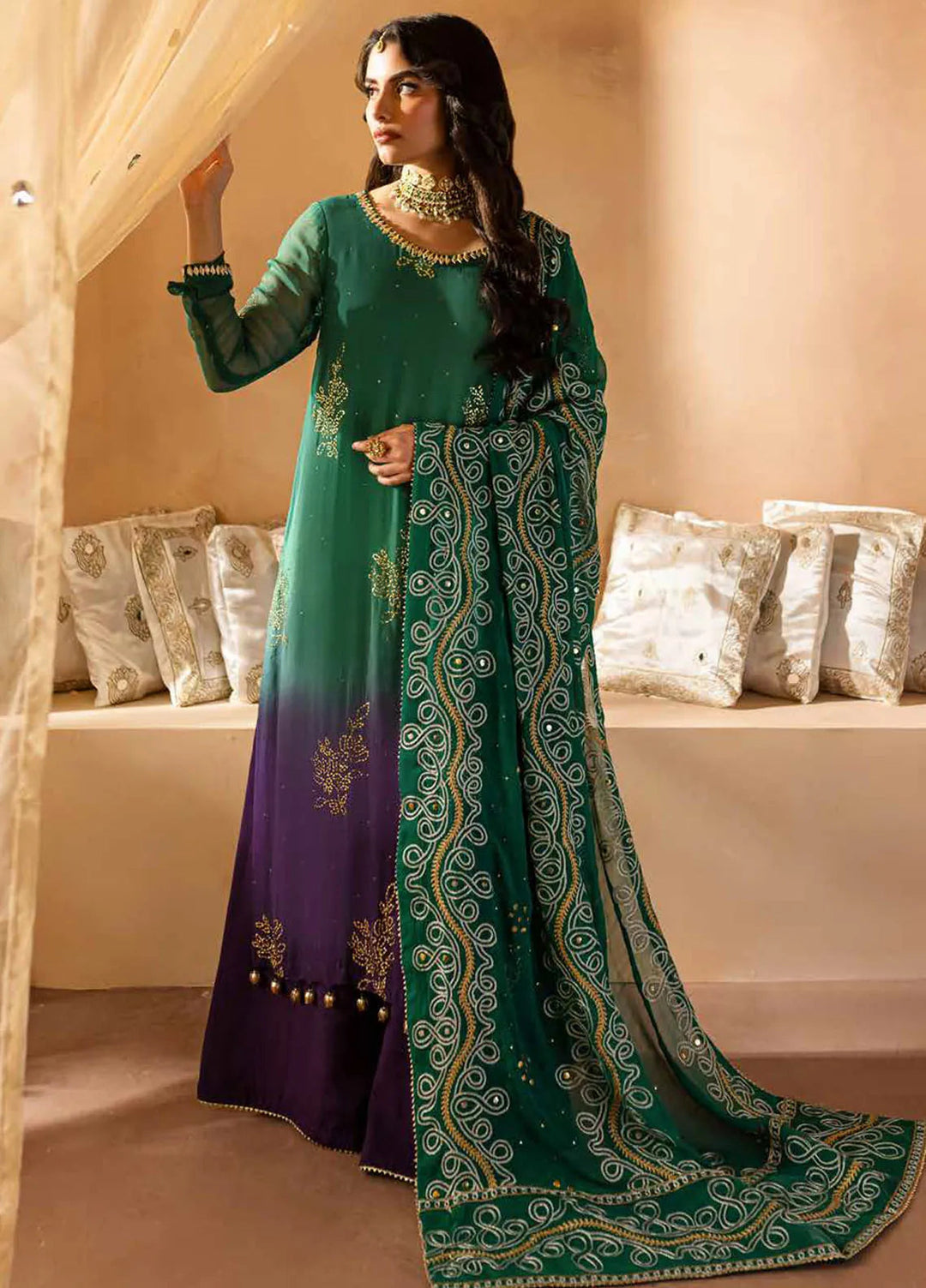 Mukeshkari By Nureh Embroidered Chiffon Suit Unstitched 4 Piece NU24MK MK-01 - Formal Collection