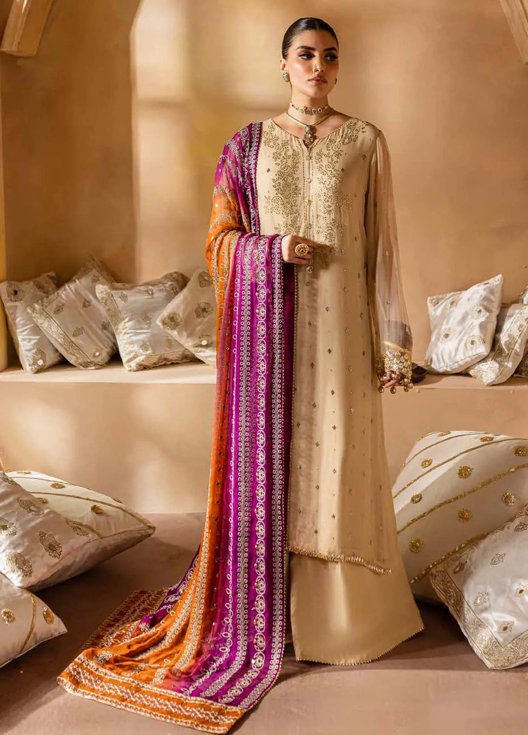 Mukeshkari By Nureh Embroidered Chiffon Suit Unstitched 4 Piece NU24MK MK-02 - Formal Collection