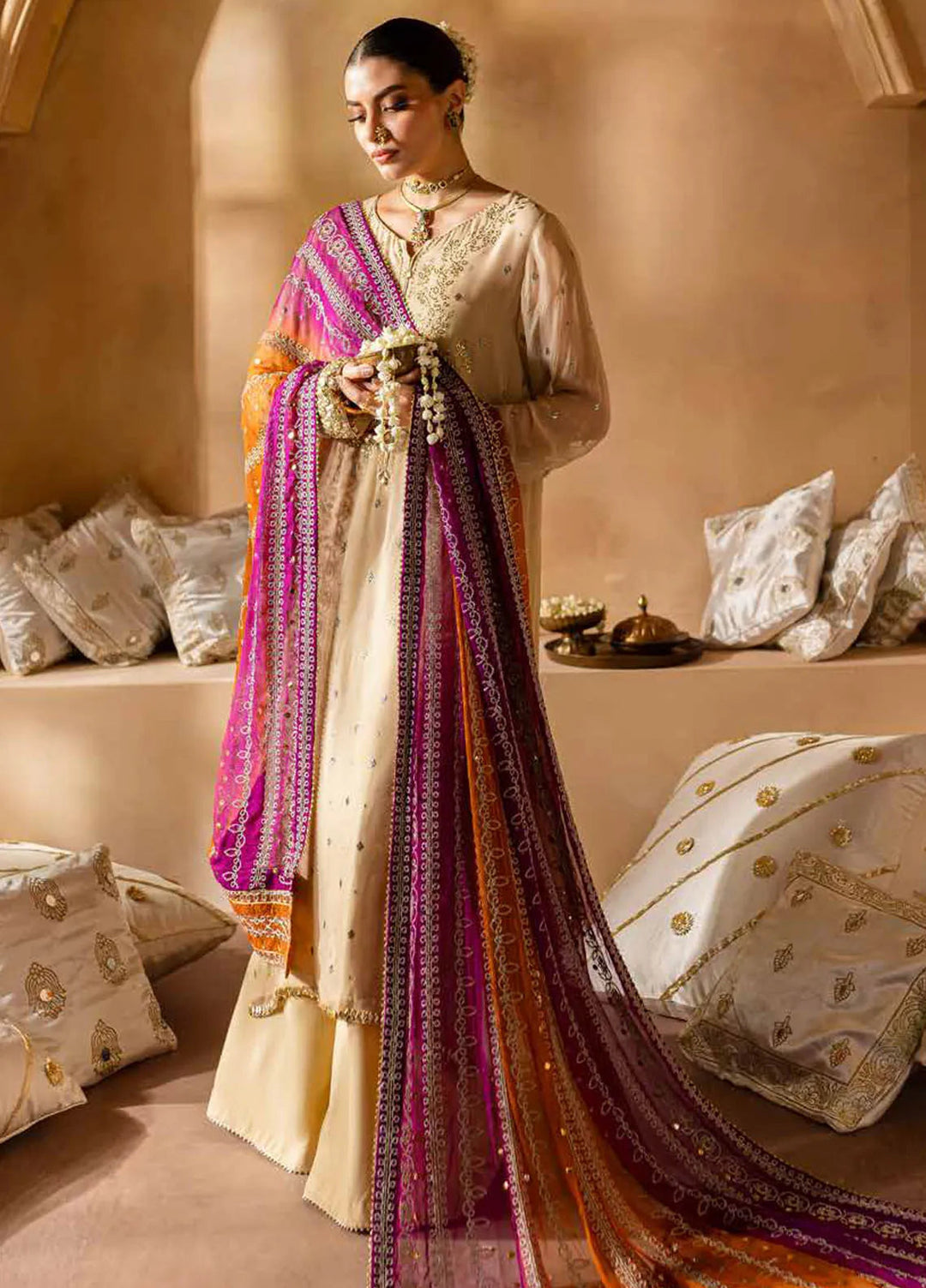 Mukeshkari By Nureh Embroidered Chiffon Suit Unstitched 4 Piece NU24MK MK-02 - Formal Collection