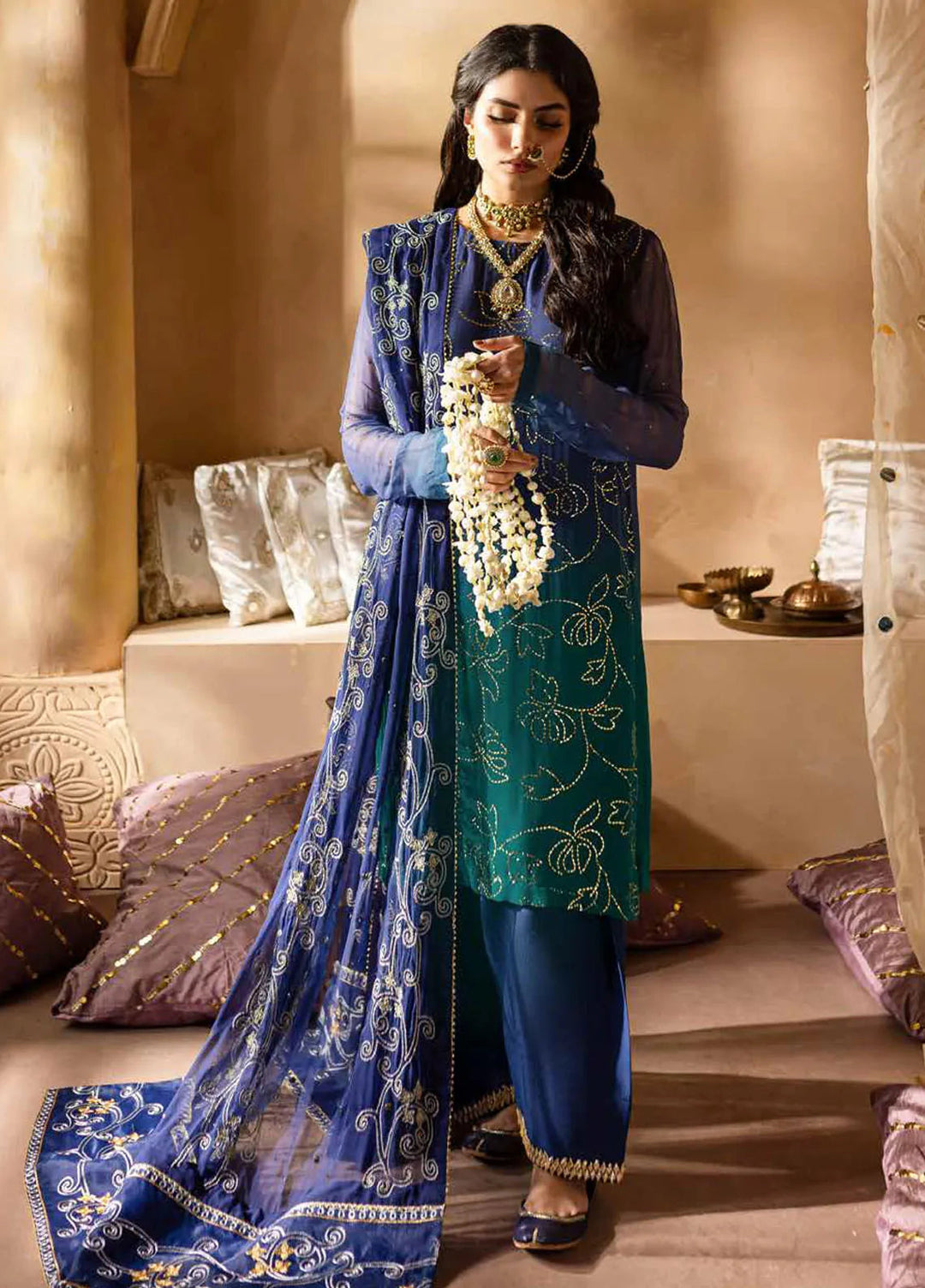 Mukeshkari By Nureh Embroidered Chiffon Suit Unstitched 4 Piece NU24MK MK-03 - Formal Collection