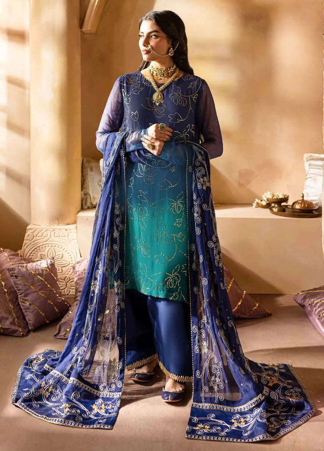 Mukeshkari By Nureh Embroidered Chiffon Suit Unstitched 4 Piece NU24MK MK-03 - Formal Collection