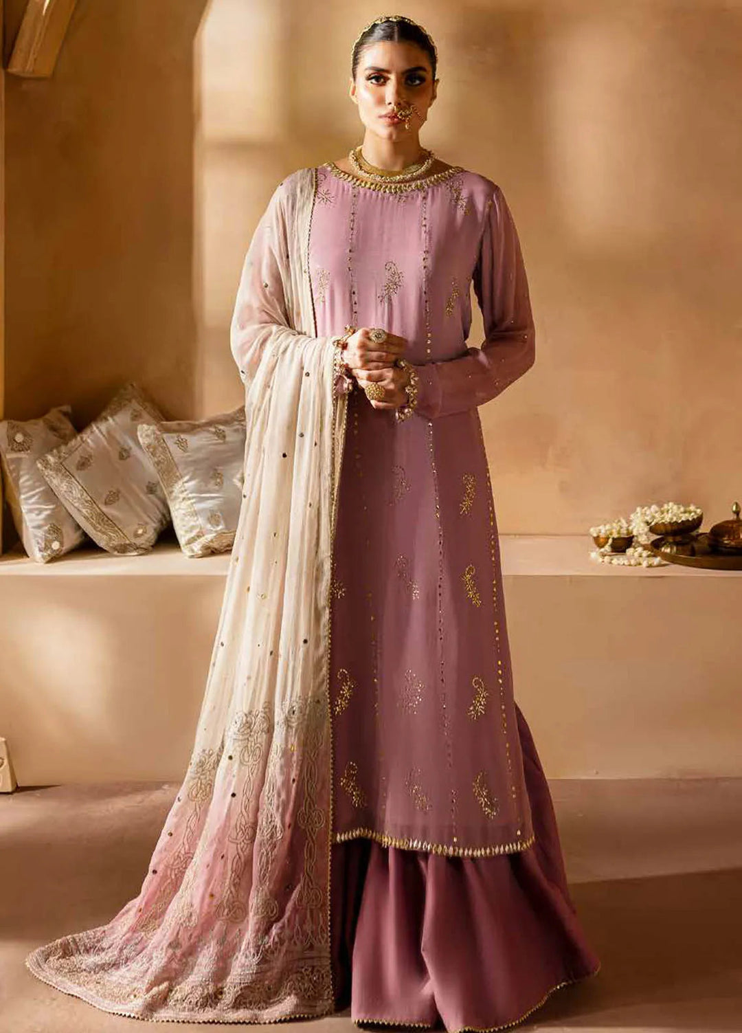 Mukeshkari By Nureh Embroidered Chiffon Suit Unstitched 4 Piece NU24MK MK-04 - Formal Collection