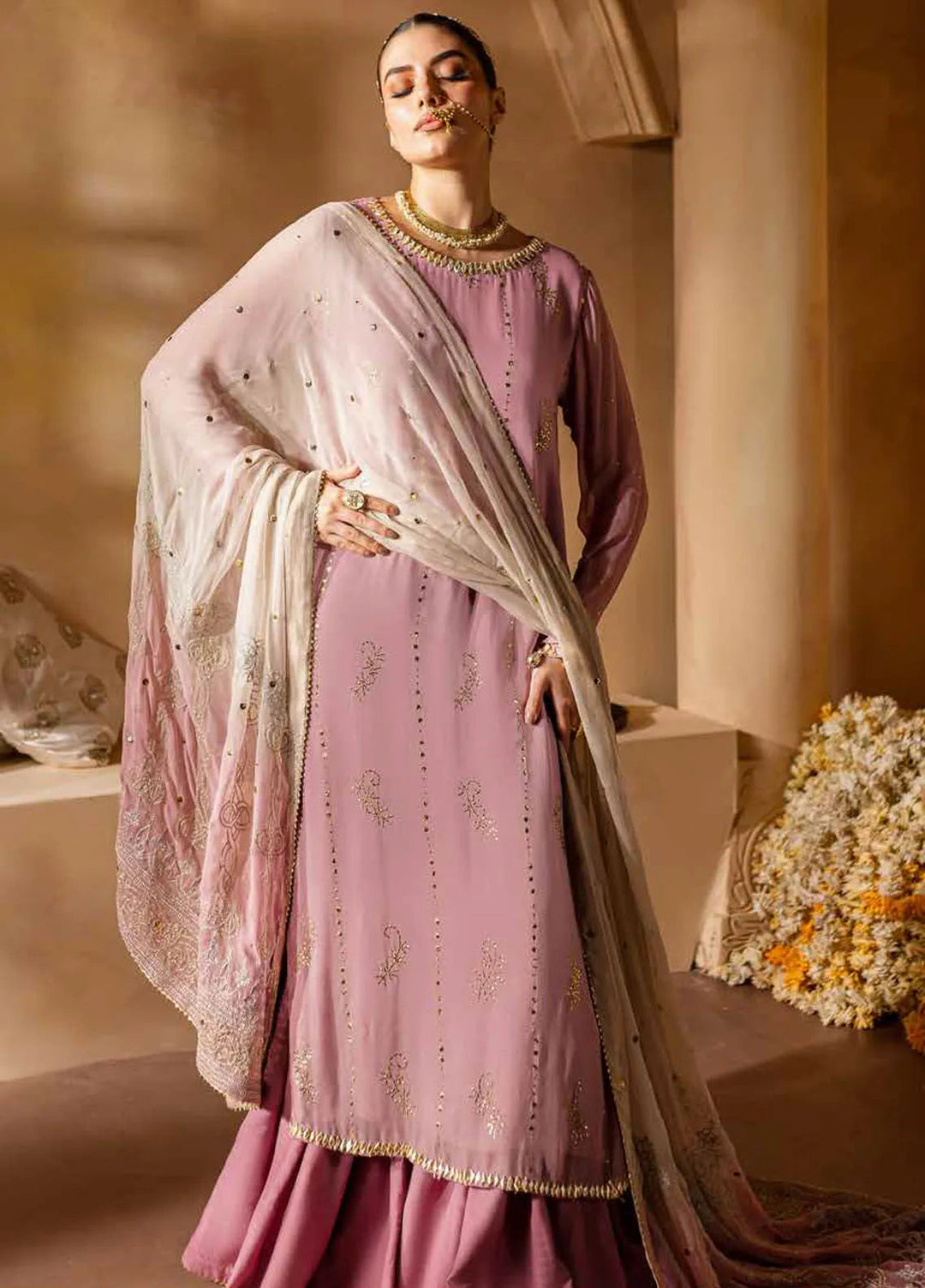 Mukeshkari By Nureh Embroidered Chiffon Suit Unstitched 4 Piece NU24MK MK-04 - Formal Collection