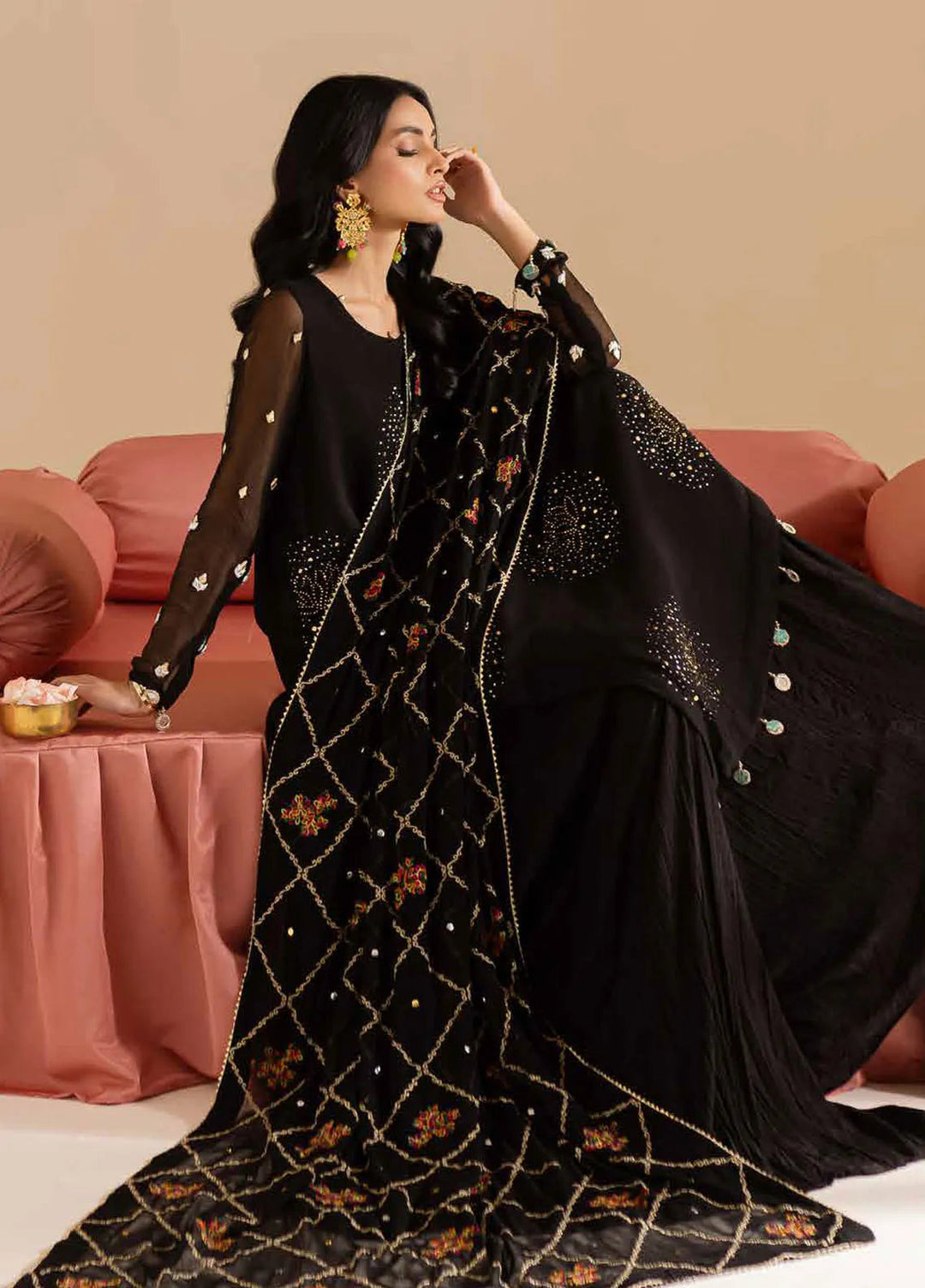 Mukeshkari by Nureh Embroidered Chiffon Suit Unstitched 4 Piece NU25MC MK-12 - Formals Collection