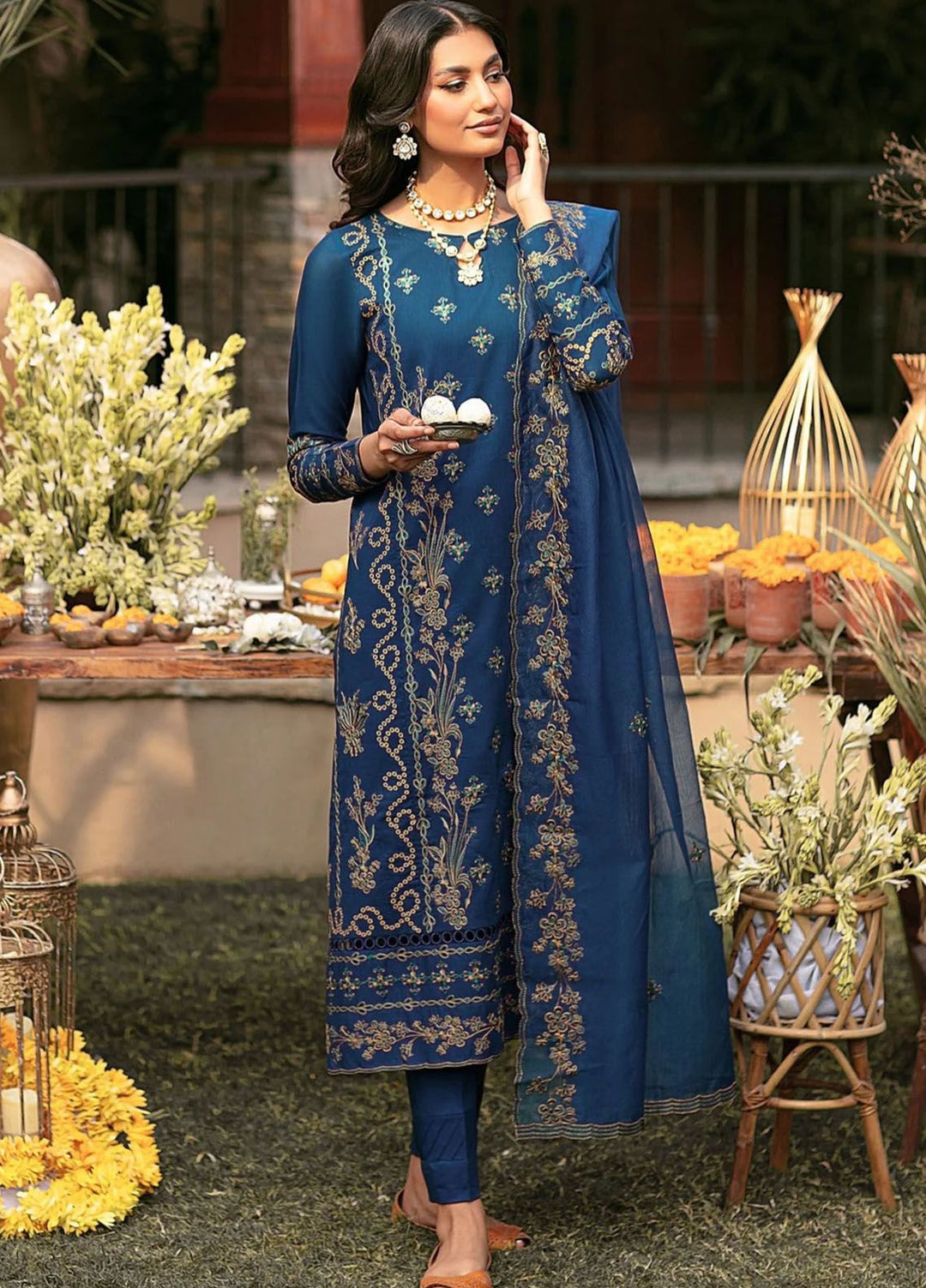 Muntazir By Mohagni Embroidered Lawn Suit Unstitched 3 Piece MG24ML CM-06 - Luxury Summer Collection