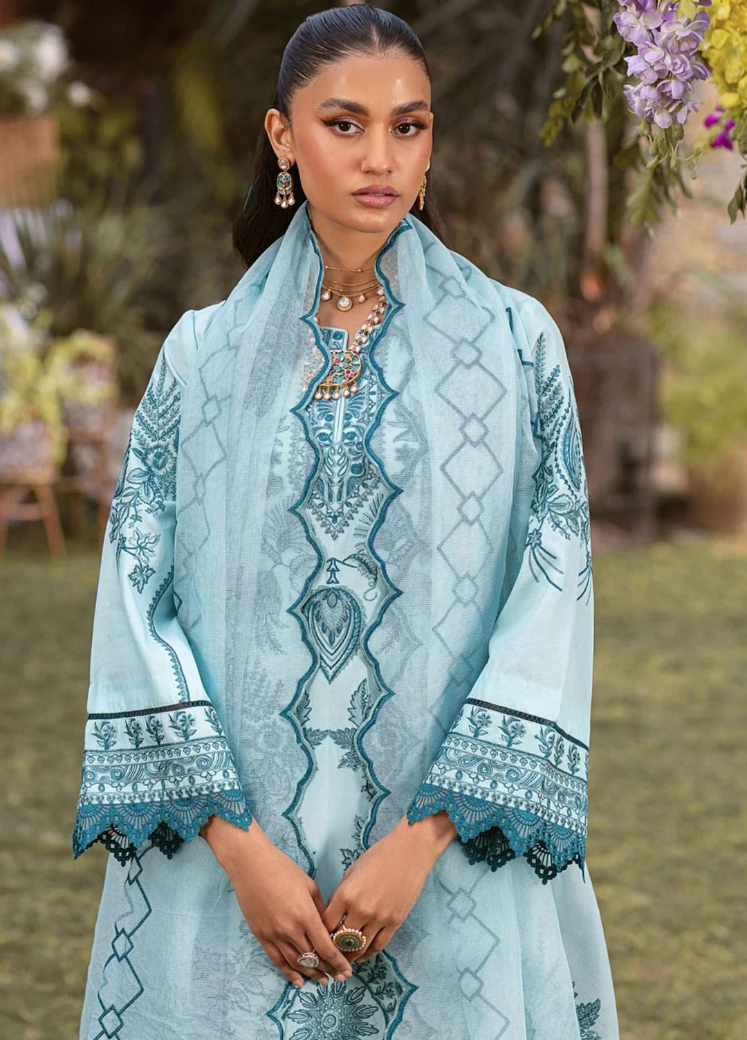 Muntazir By Mohagni Embroidered Lawn Suit Unstitched 3 Piece MG24ML CM-10 - Luxury Summer Collection