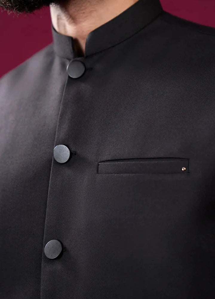 Muraqsh Black Kameez Shalwar with Suiting Waistcoat Straight Cut