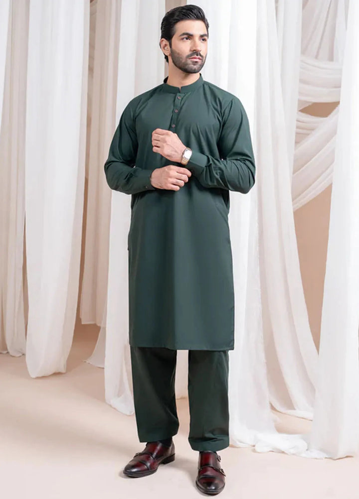 Muraqsh Blended Mens Bottle Green Luxury Blended Kurta Shalwar